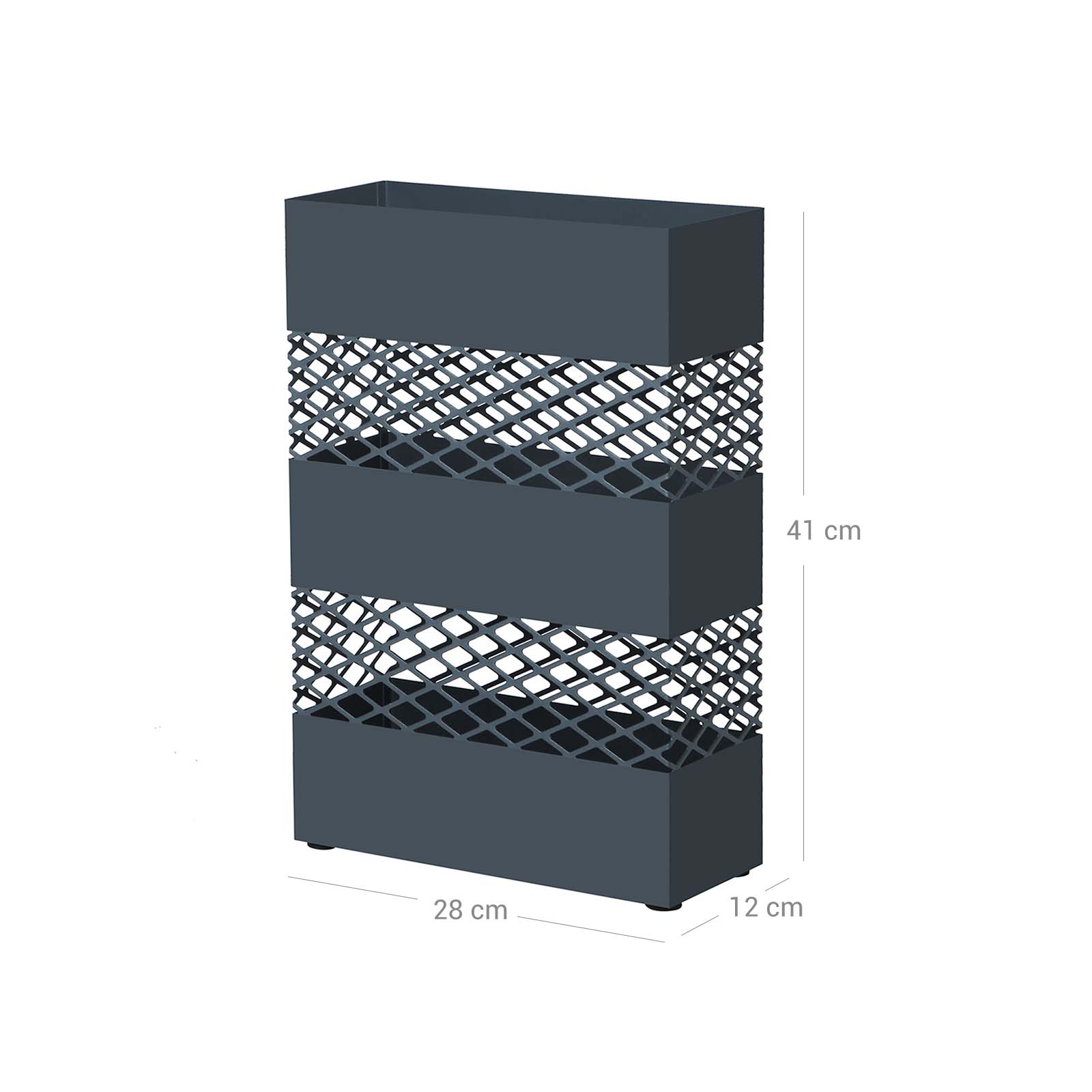 Umbrella Stand – Metal – Anthracite Grey – Rectangular with Water Tray and 4 Hooks