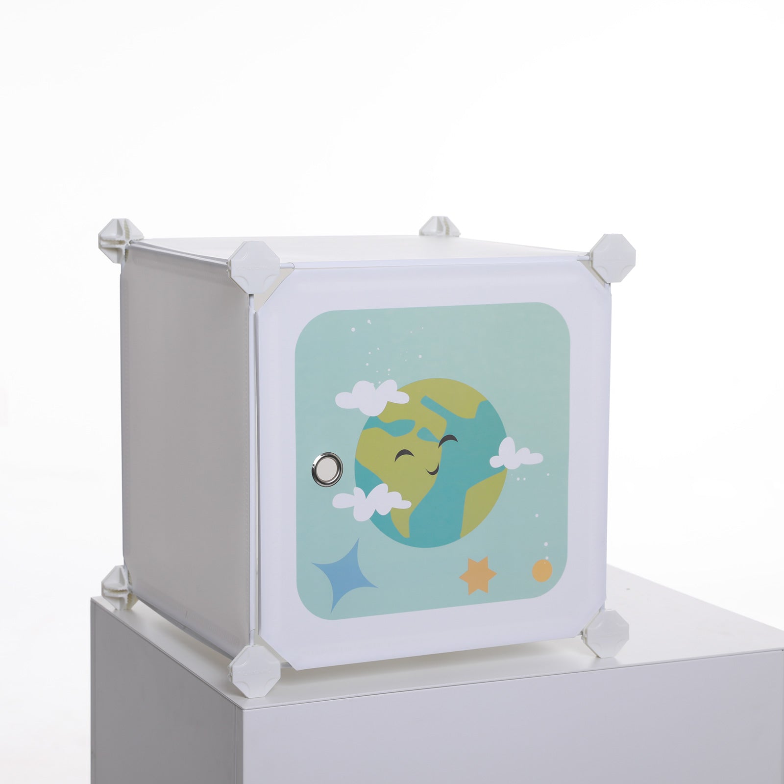 Kids' Organiser Cabinet – Plastic – White – 16-Cube Modular Storage Unit with Doors