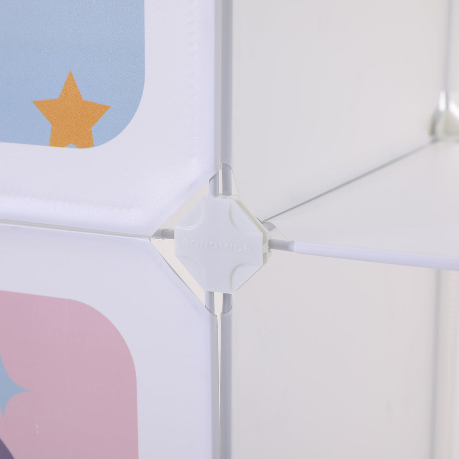 Kids' Organiser Cabinet – Plastic – White – 16-Cube Modular Storage Unit with Doors