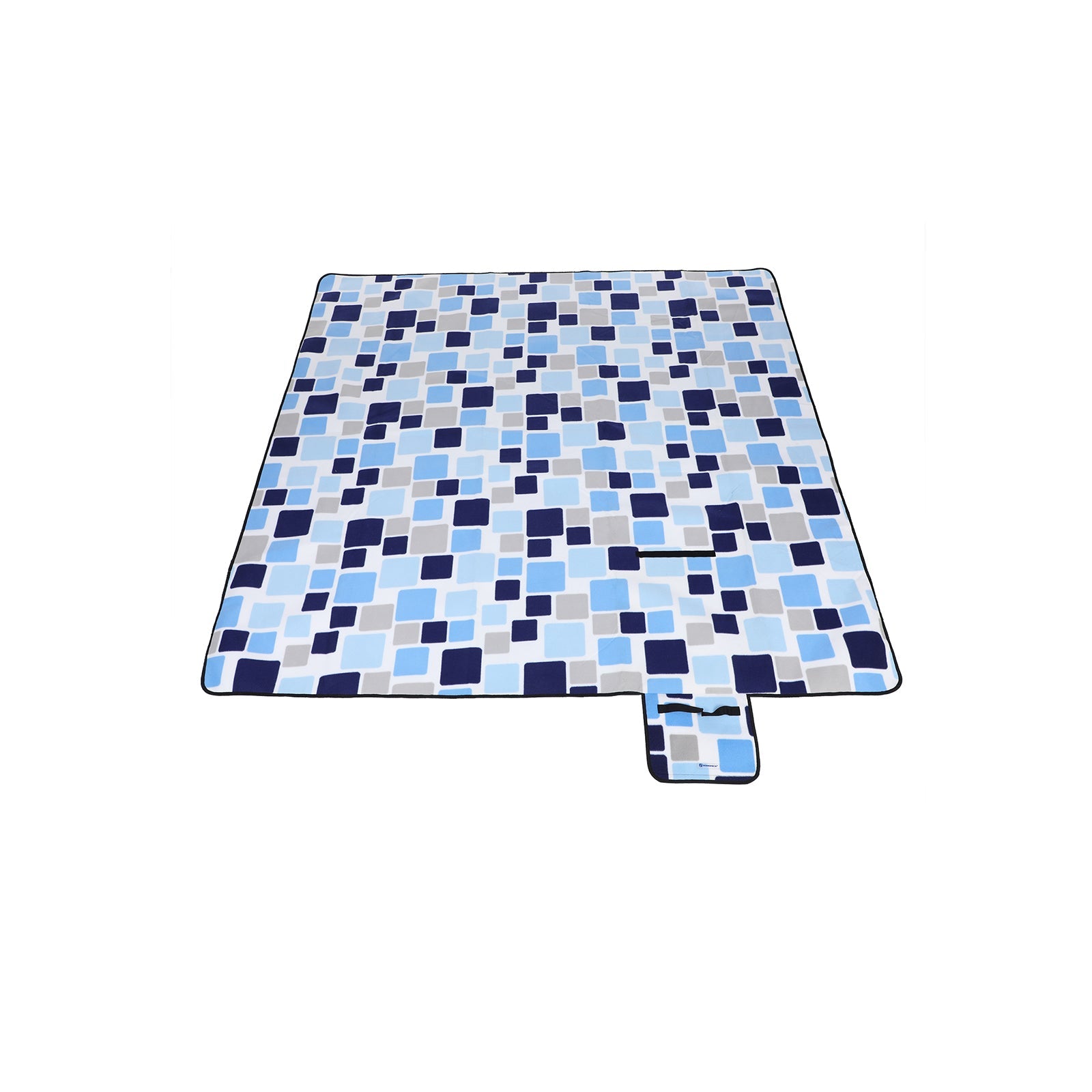 Picnic Blanket – Waterproof Backing – Blue and White Tartan Design – Large Size 200 x 200 cm with Handle