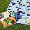 Picnic Blanket – Waterproof Backing – Blue and White Tartan Design – Large Size 200 x 200 cm with Handle