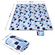 Picnic Blanket – Waterproof Backing – Blue and White Tartan Design – Large Size 200 x 200 cm with Handle