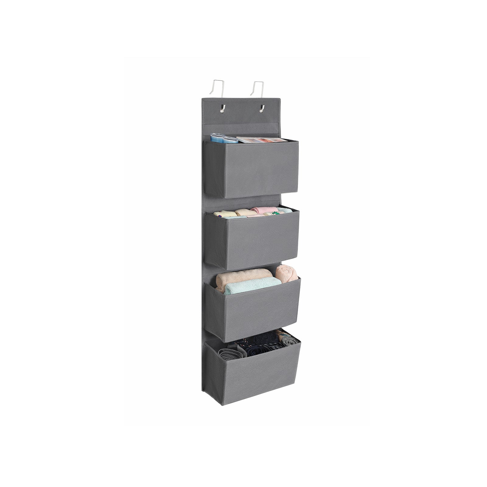 Over-Door Storage Organiser – Fabric – Grey – 4 Pocket Design for Practical and Spacious Wall Hanging Storage