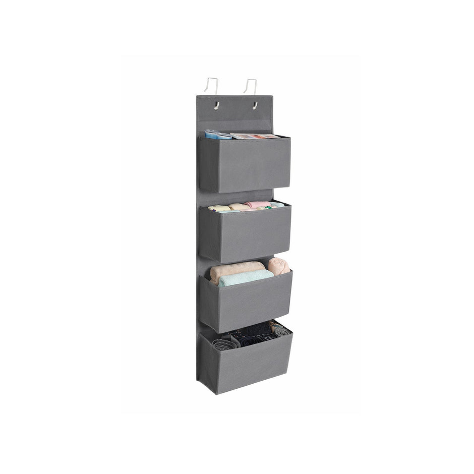 Over-Door Storage Organiser – Fabric – Grey – 4 Pocket Design for Practical and Spacious Wall Hanging Storage