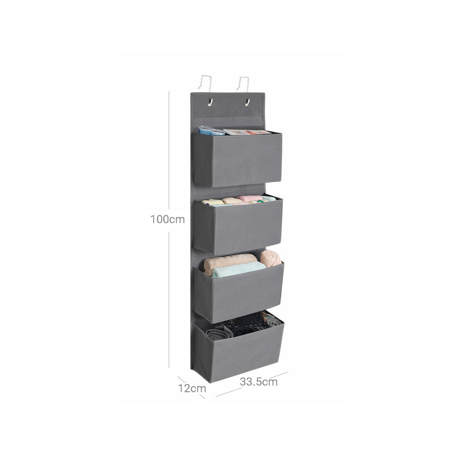 Over-Door Storage Organiser – Fabric – Grey – 4 Pocket Design for Practical and Spacious Wall Hanging Storage