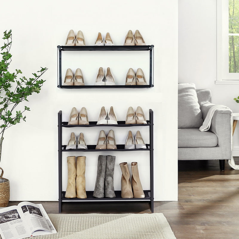 Shoe Rack – Oxford Fabric & Metal – Black – 4-Tier Adjustable & Stackable