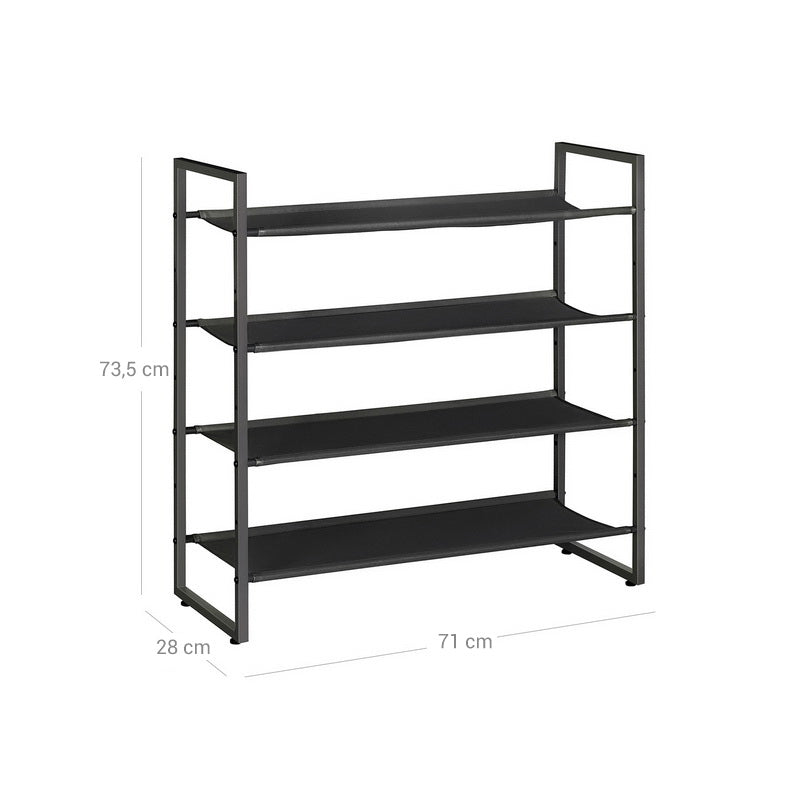 Shoe Rack – Oxford Fabric & Metal – Black – 4-Tier Adjustable & Stackable