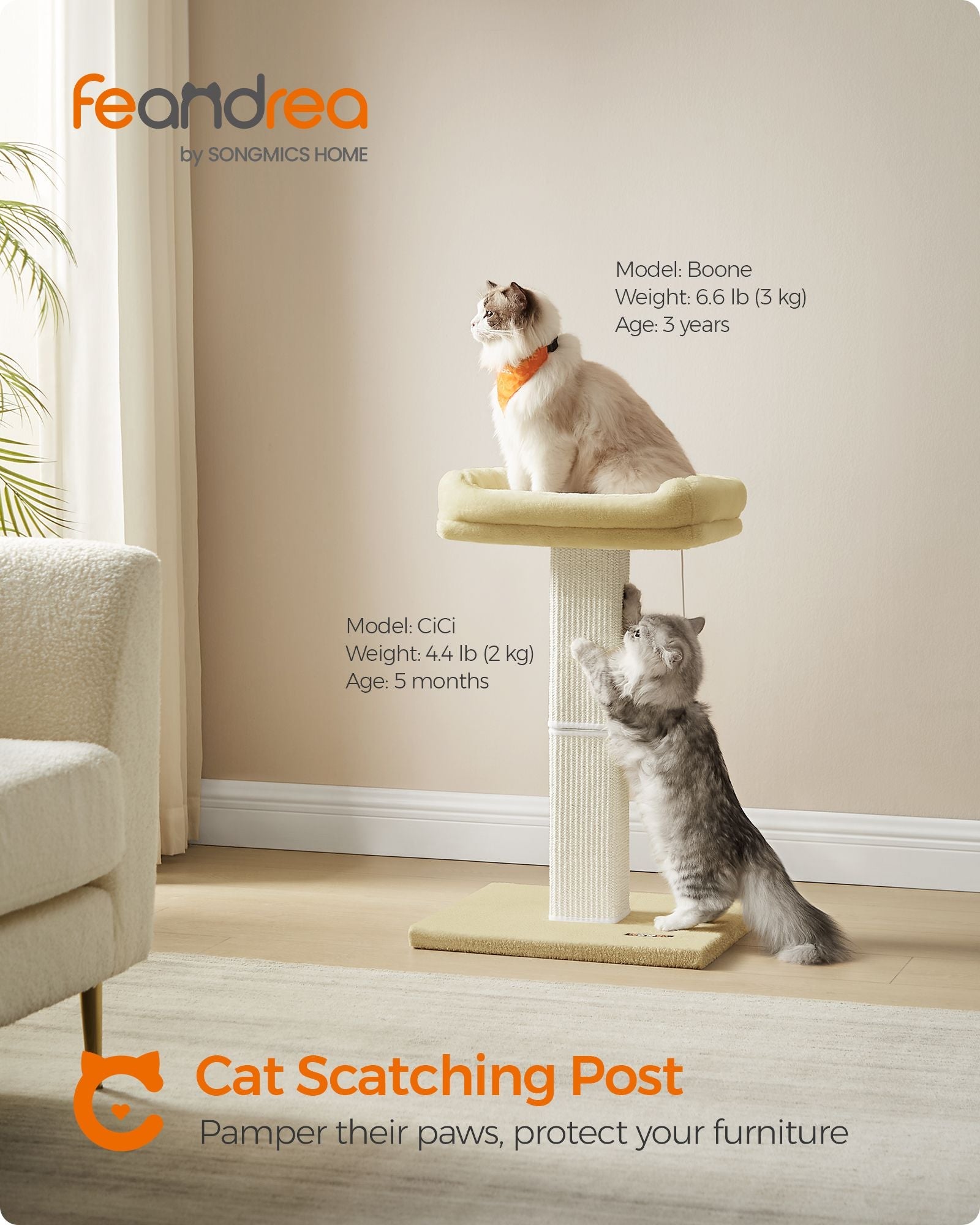 Cat Scratching Post – Woven Sisal – Beige – 71 cm Tall Climbing Tower