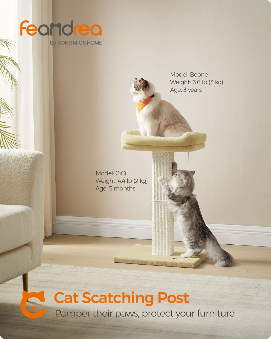 Cat Scratching Post – Woven Sisal – Beige – 71 cm Tall Climbing Tower