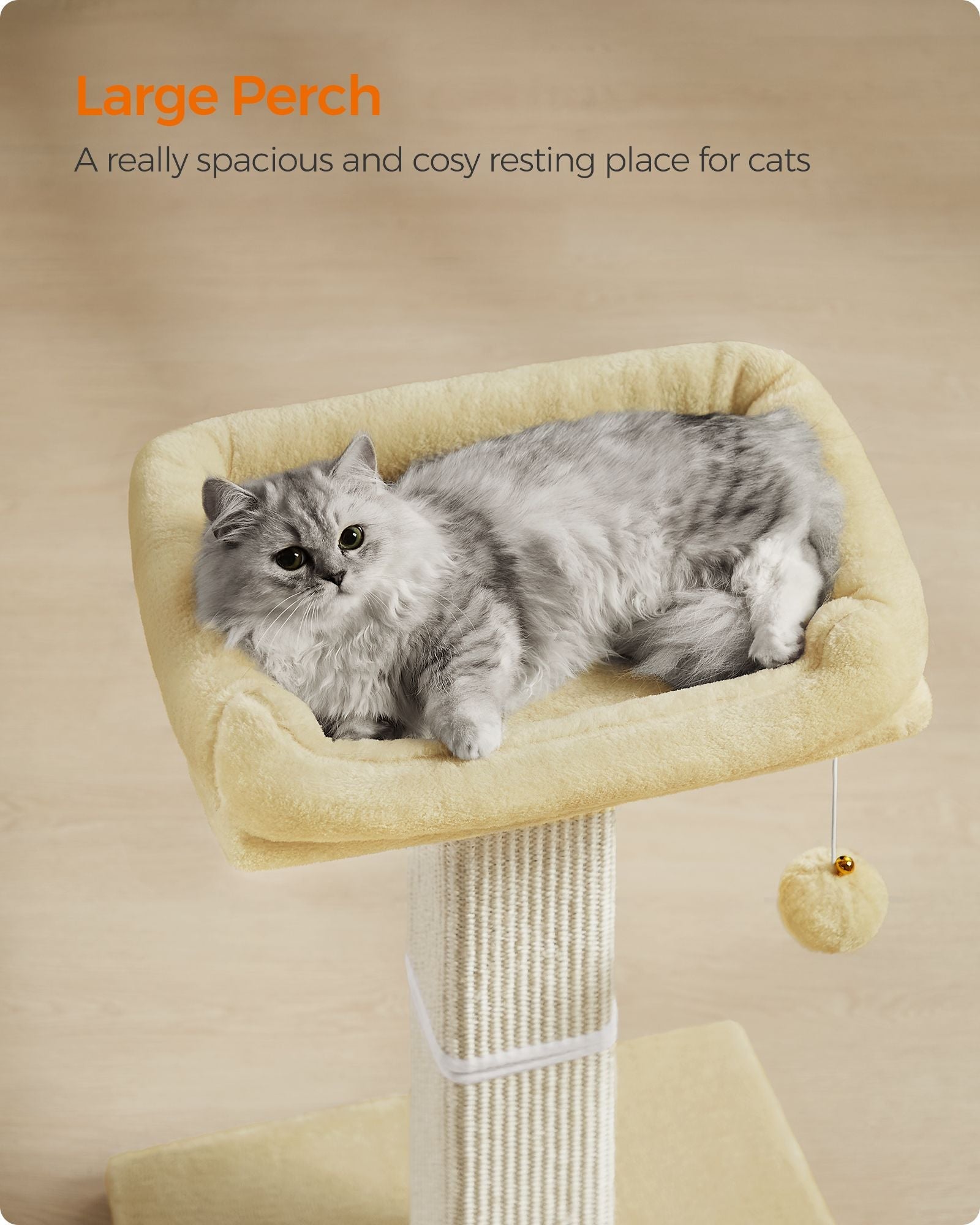 Cat Scratching Post – Woven Sisal – Beige – 71 cm Tall Climbing Tower