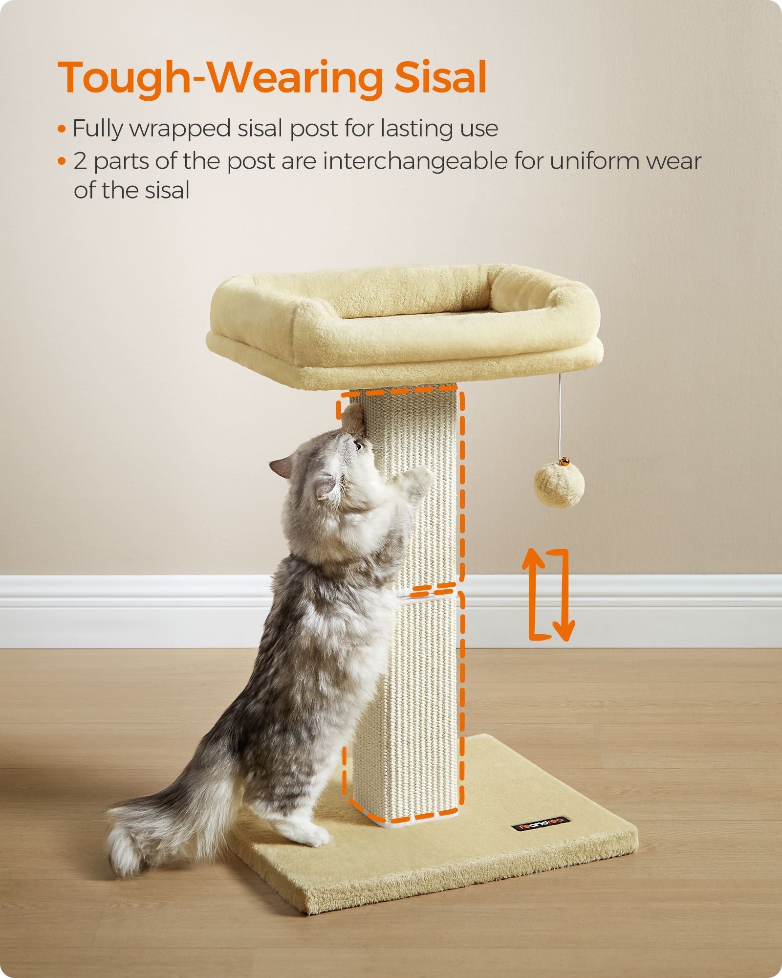 Cat Scratching Post – Woven Sisal – Beige – 71 cm Tall Climbing Tower