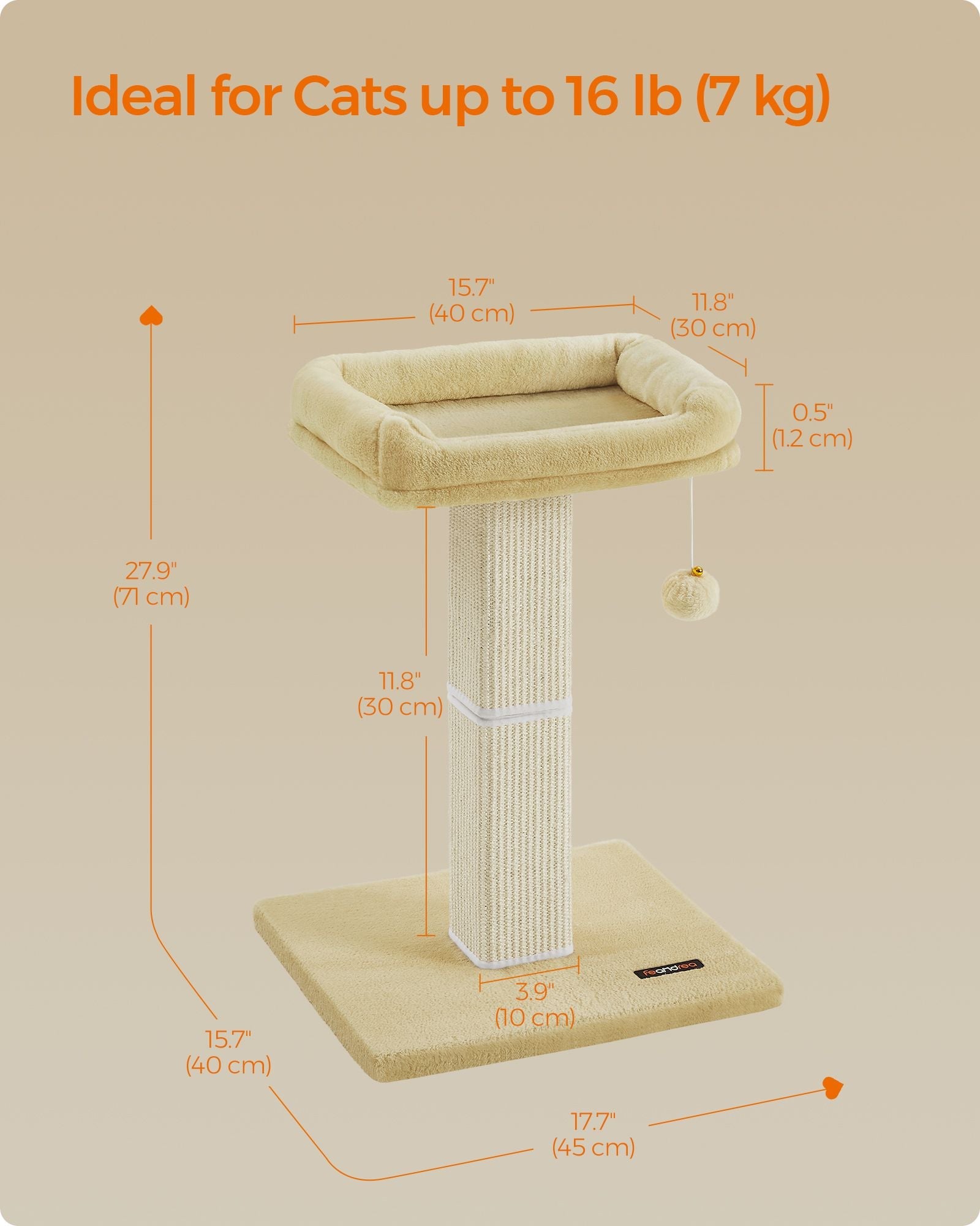 Cat Scratching Post – Woven Sisal – Beige – 71 cm Tall Climbing Tower