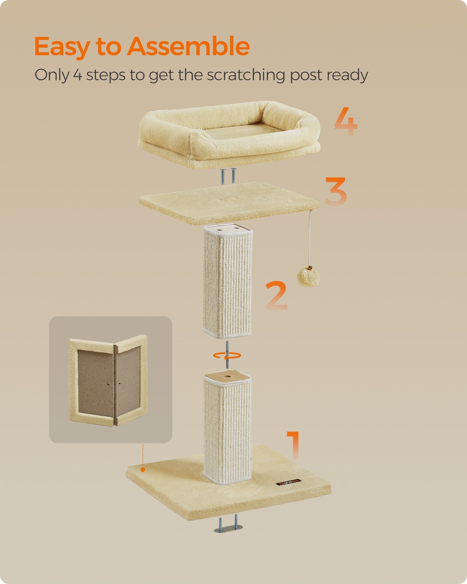 Cat Scratching Post – Woven Sisal – Beige – 71 cm Tall Climbing Tower
