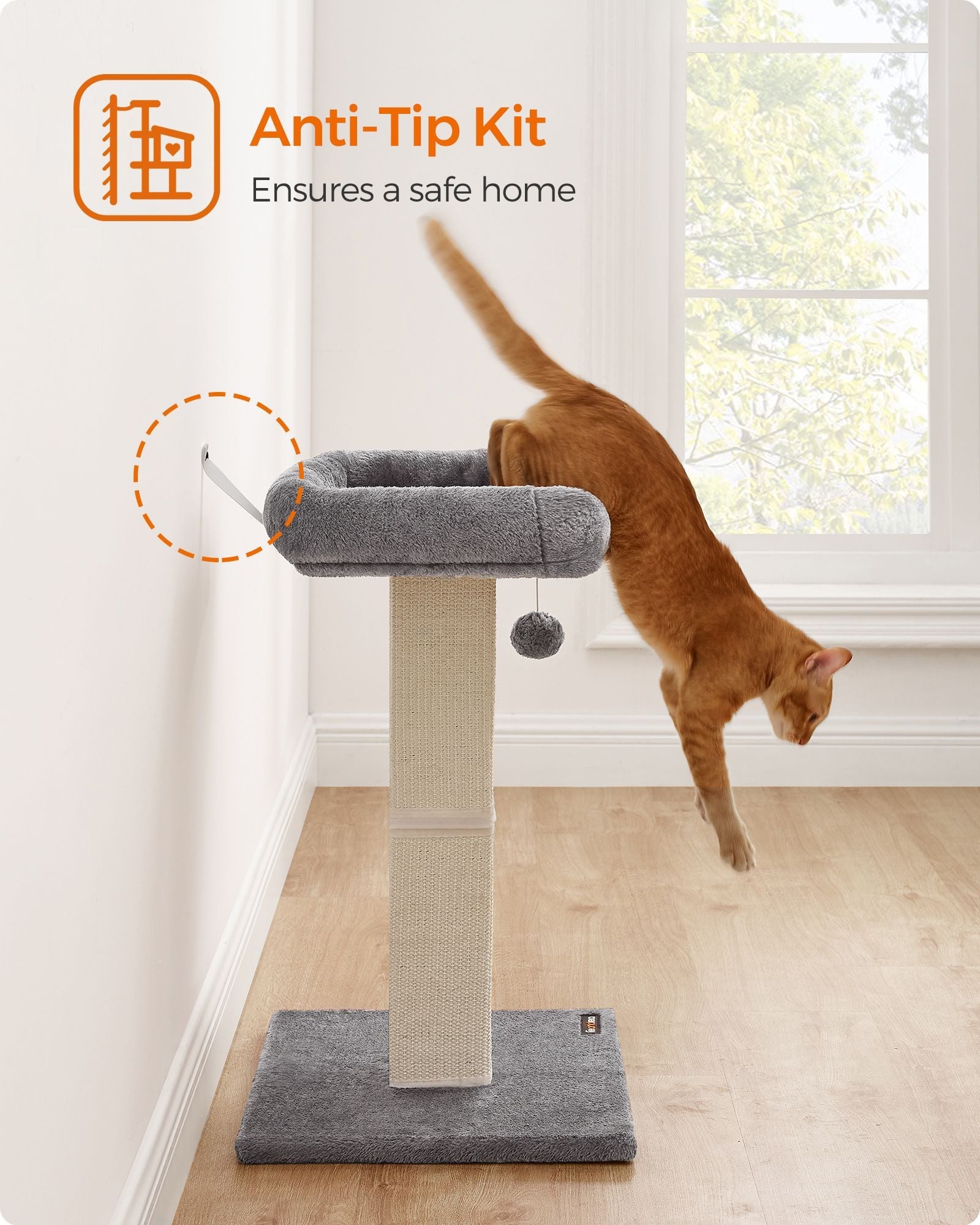 Cat Scratching Post – Wood – Natural – Multi-Level Climbing Tower