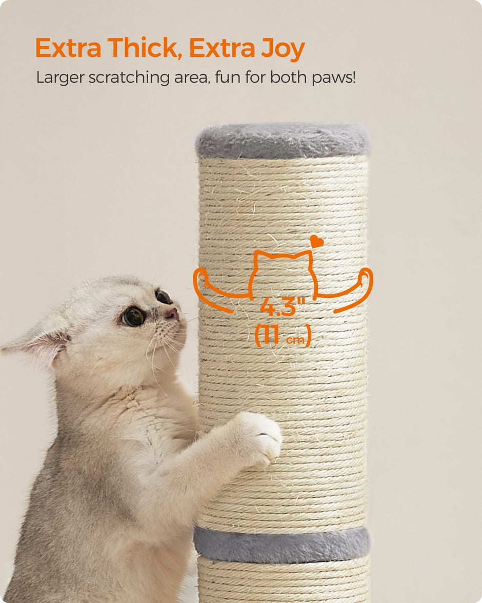 Cat Scratching Post – Sisal – Dove Grey – 85 cm with Spring Pompom and Built-in Bell