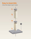 Cat Scratching Post – Sisal – Dove Grey – 85 cm with Spring Pompom and Built-in Bell