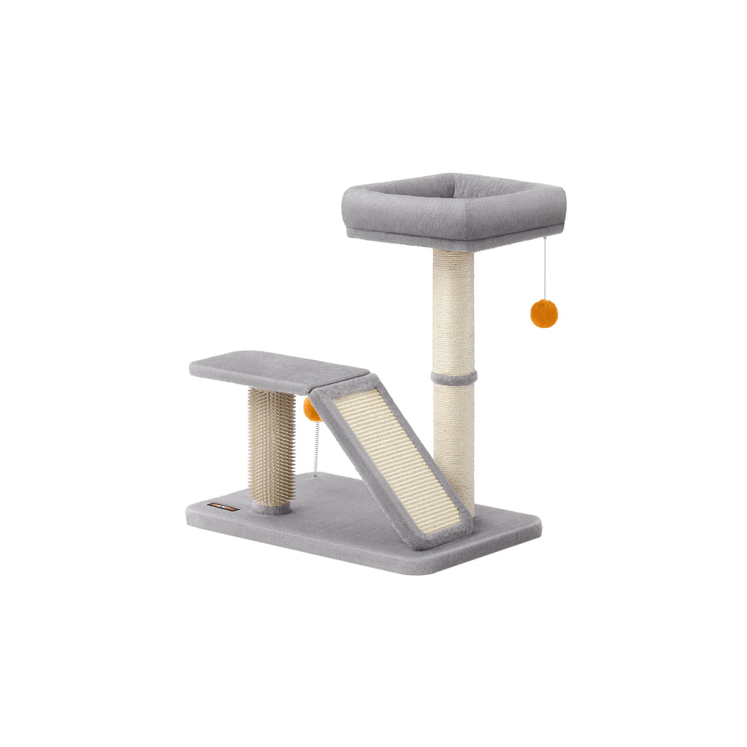 Multifunctional Cat Scratching Post – Wood – Light Grey – With Bed and Rotatable Scratching Ramp