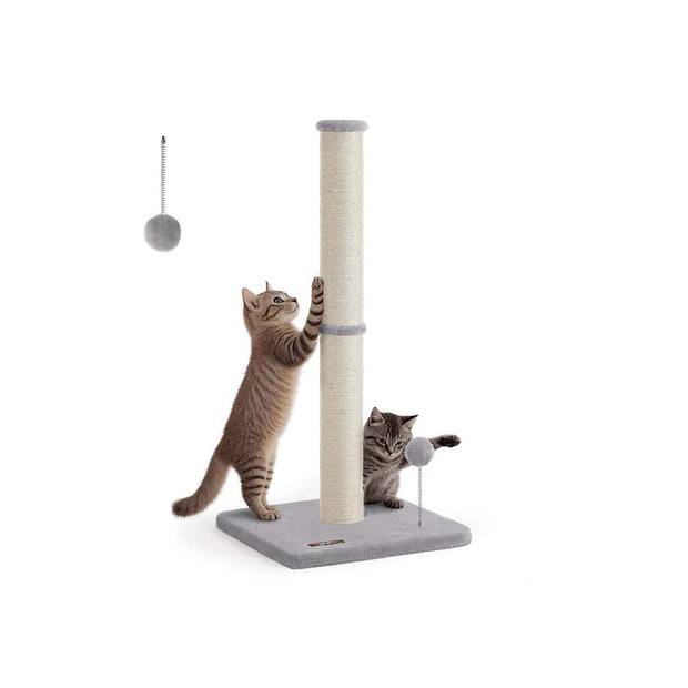 Cat Scratching Post – Sisal – Dove Grey – 85 cm Tall with Spring Toy