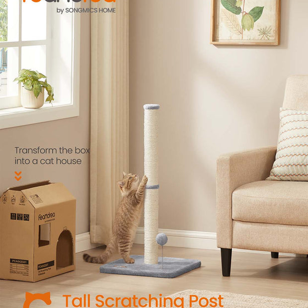 Cat Scratching Post – Sisal – Dove Grey – 85 cm Tall with Spring Toy