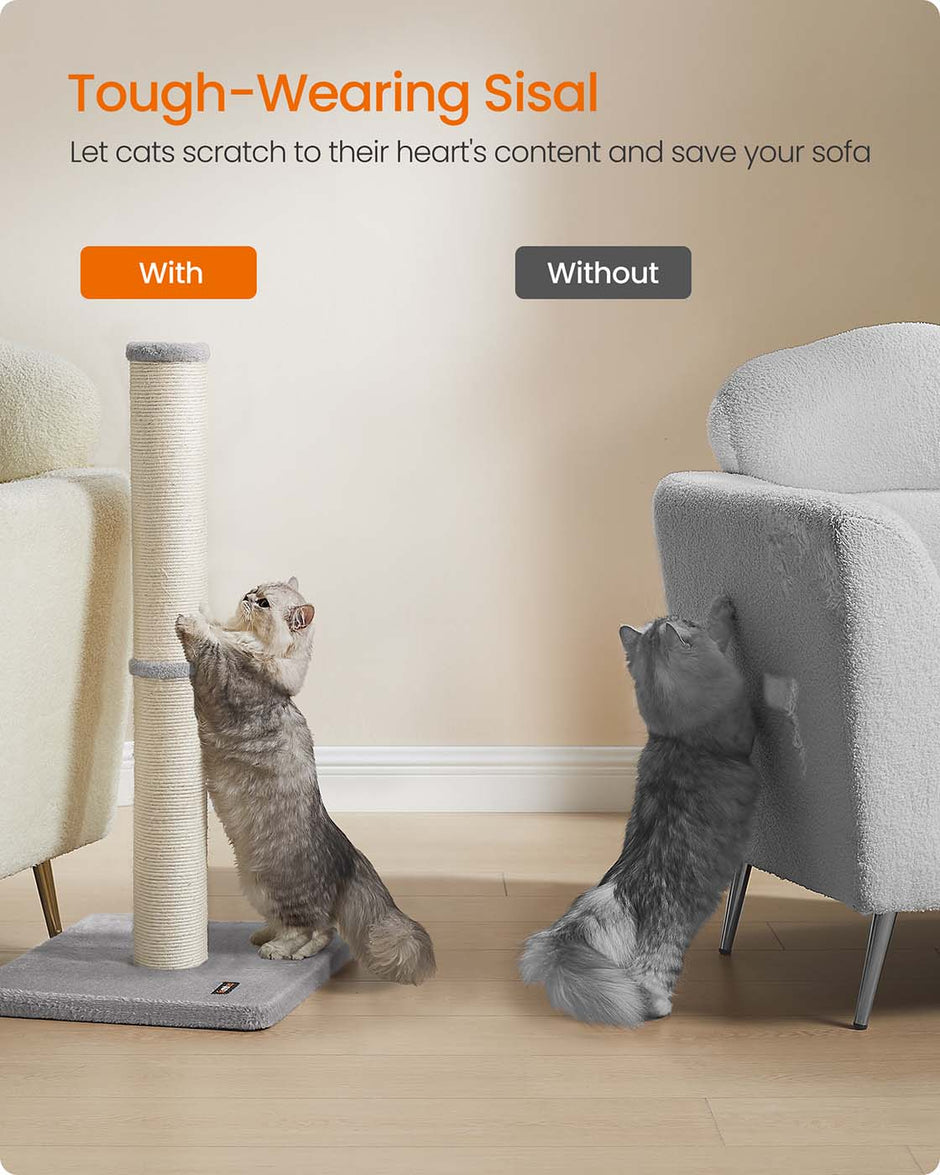 Cat Scratching Post – Sisal – Dove Grey – 85 cm Tall with Spring Toy