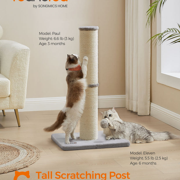 Cat Scratching Post – Sisal – Dove Grey – 85 cm with Spring Pompom