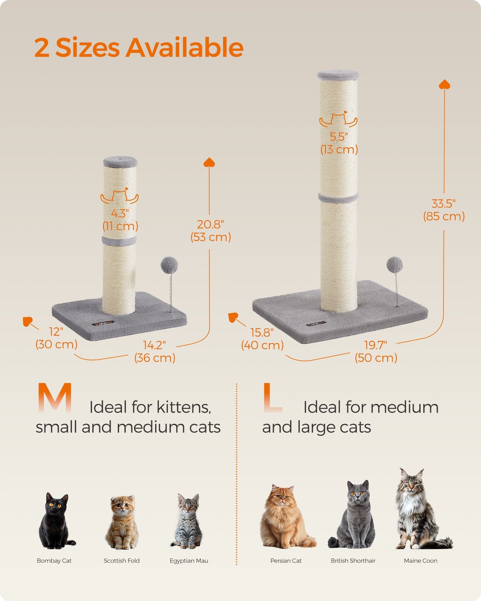Cat Scratching Post – Sisal – Dove Grey – 85 cm with Spring Pompom