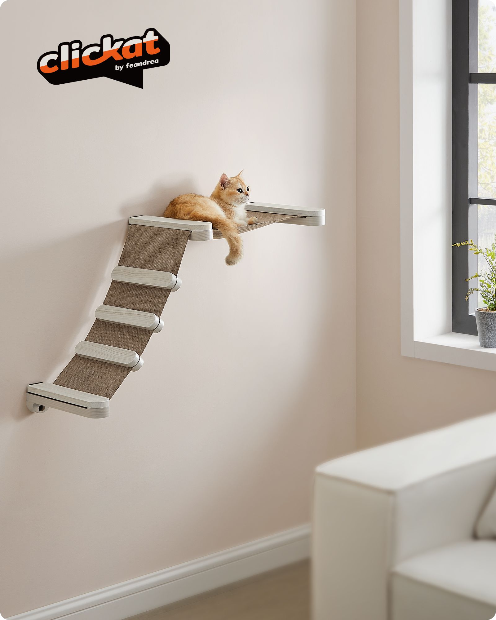 Wall-Mounted Cat Climbing Hammock – Fabric – Grey – Space-Saving Design