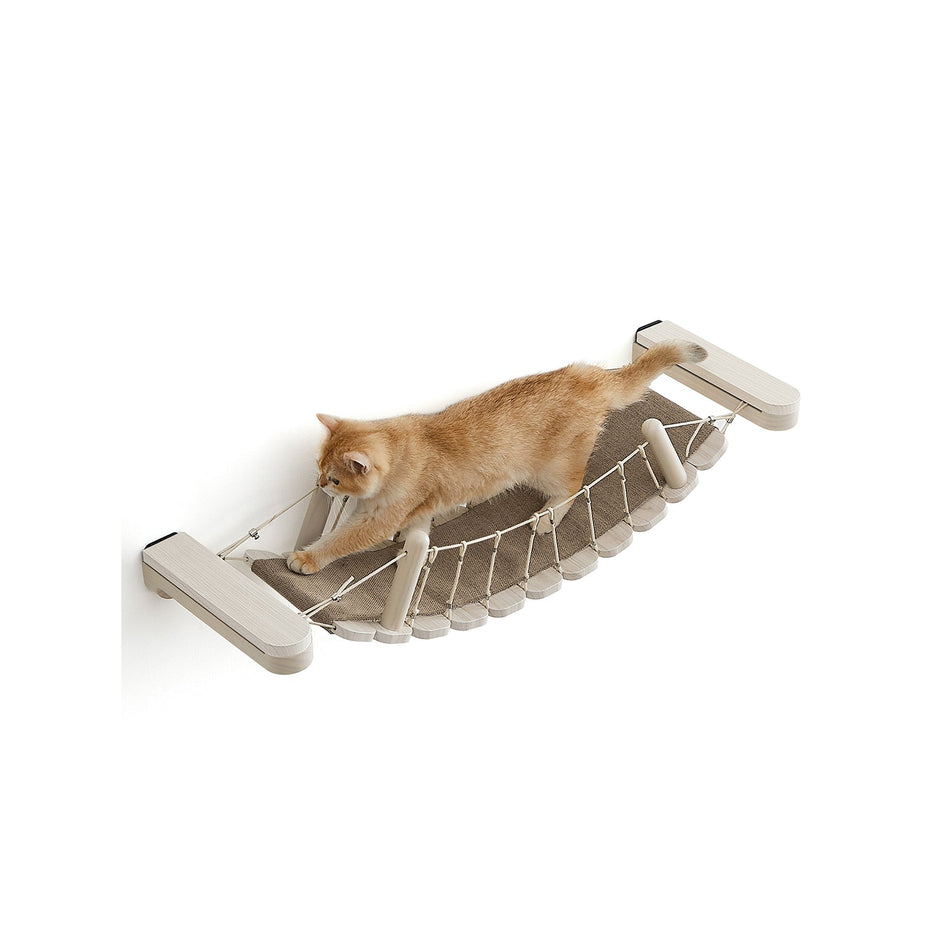 Wall-Mounted Cat Bridge – Wood – Natural – Quick Assembly with Replaceable Fabric Pad