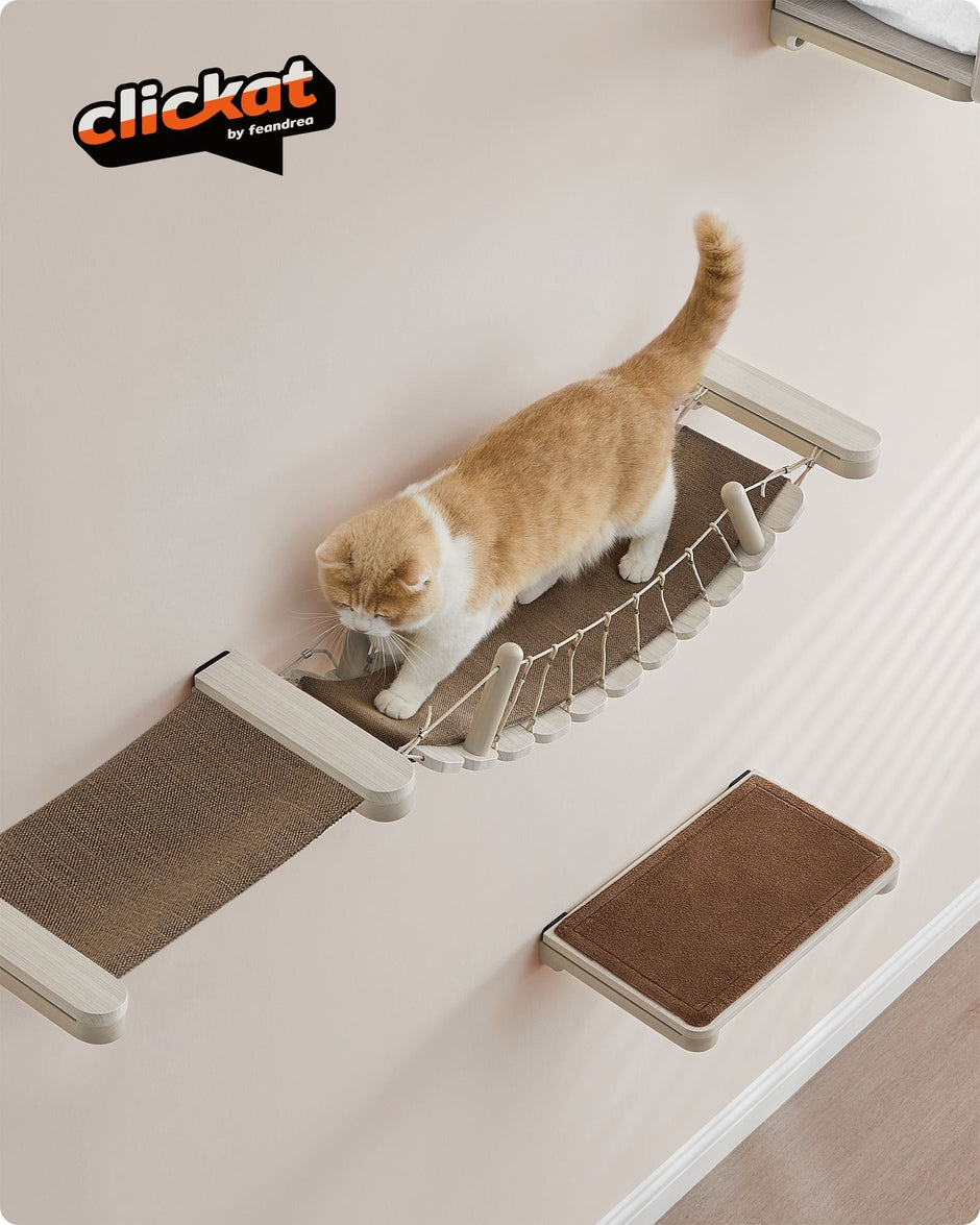 Wall-Mounted Cat Bridge – Wood – Natural – Quick Assembly with Replaceable Fabric Pad