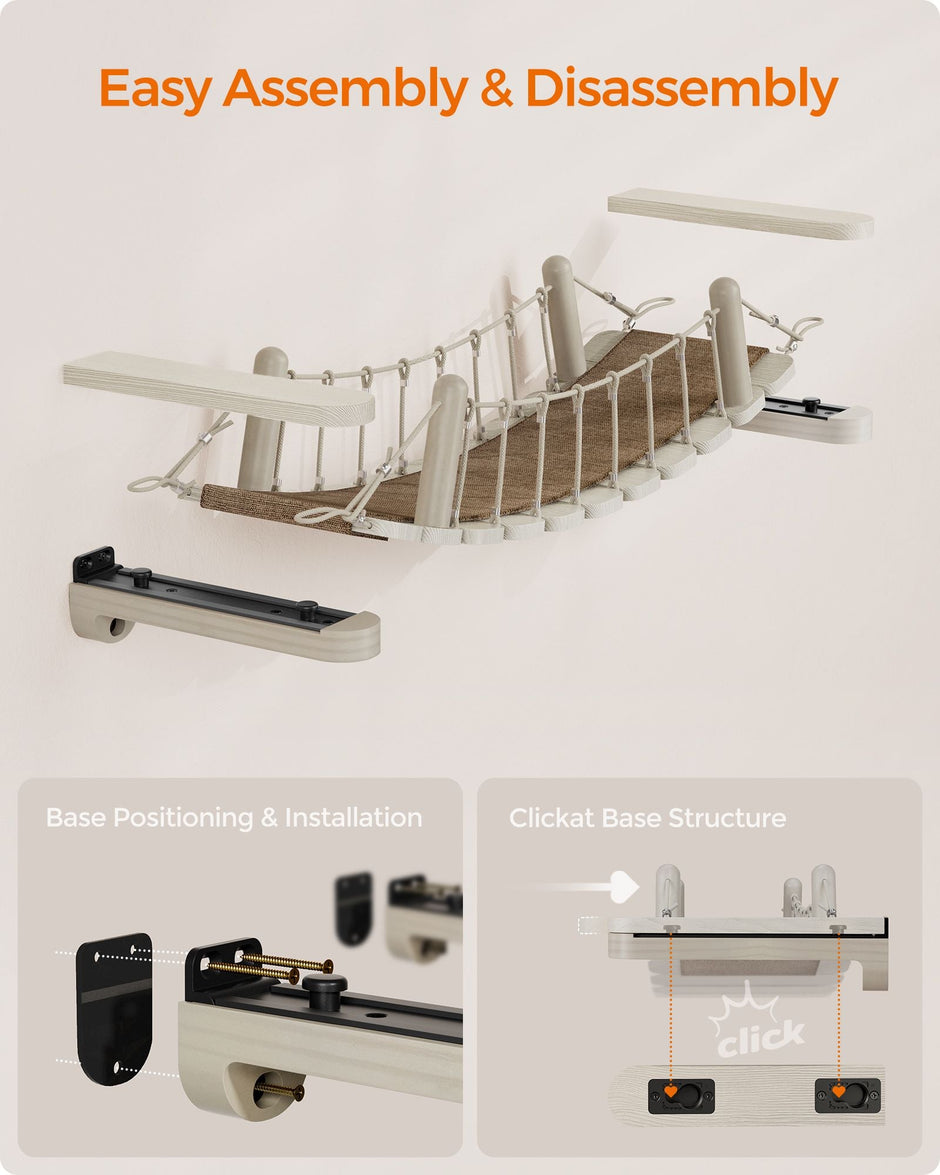 Wall-Mounted Cat Bridge – Wood – Natural – Quick Assembly with Replaceable Fabric Pad
