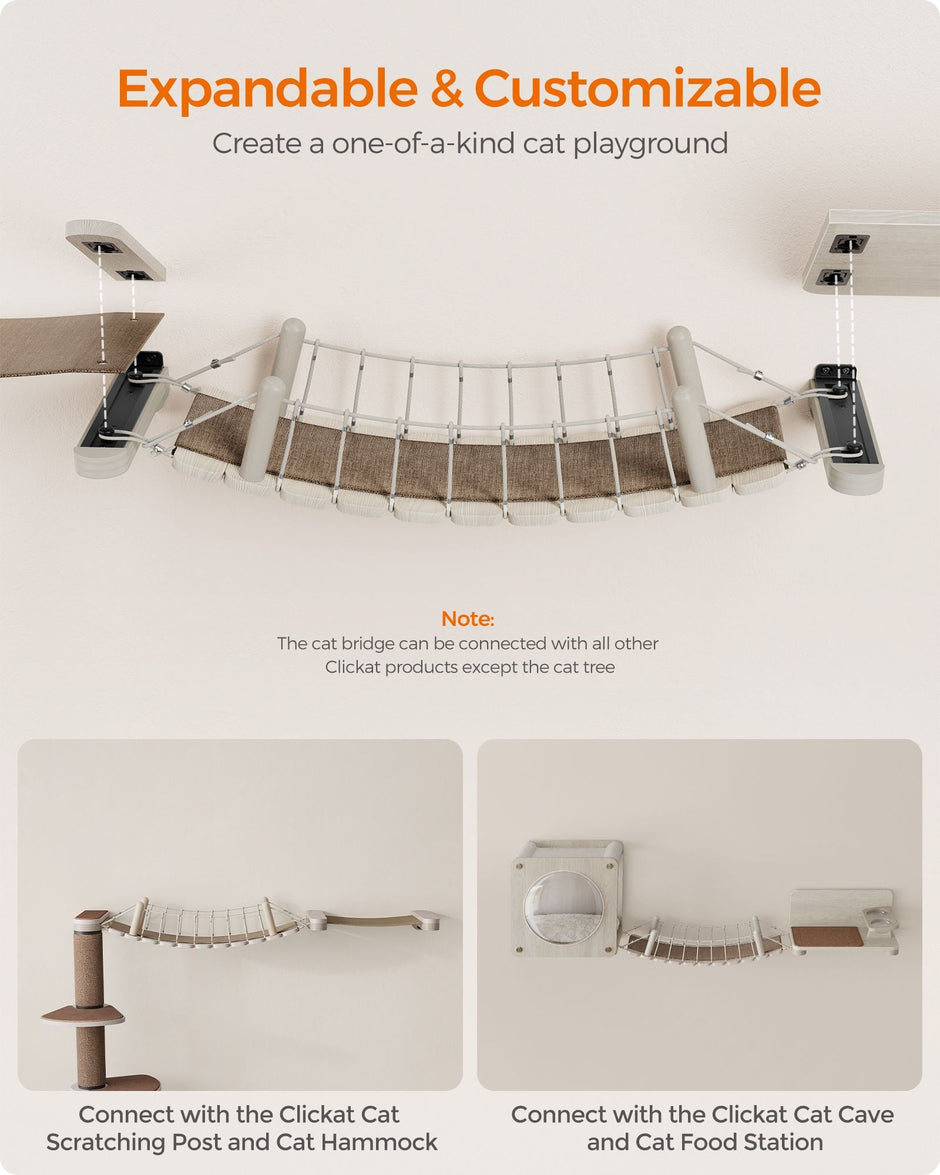 Wall-Mounted Cat Bridge – Wood – Natural – Quick Assembly with Replaceable Fabric Pad