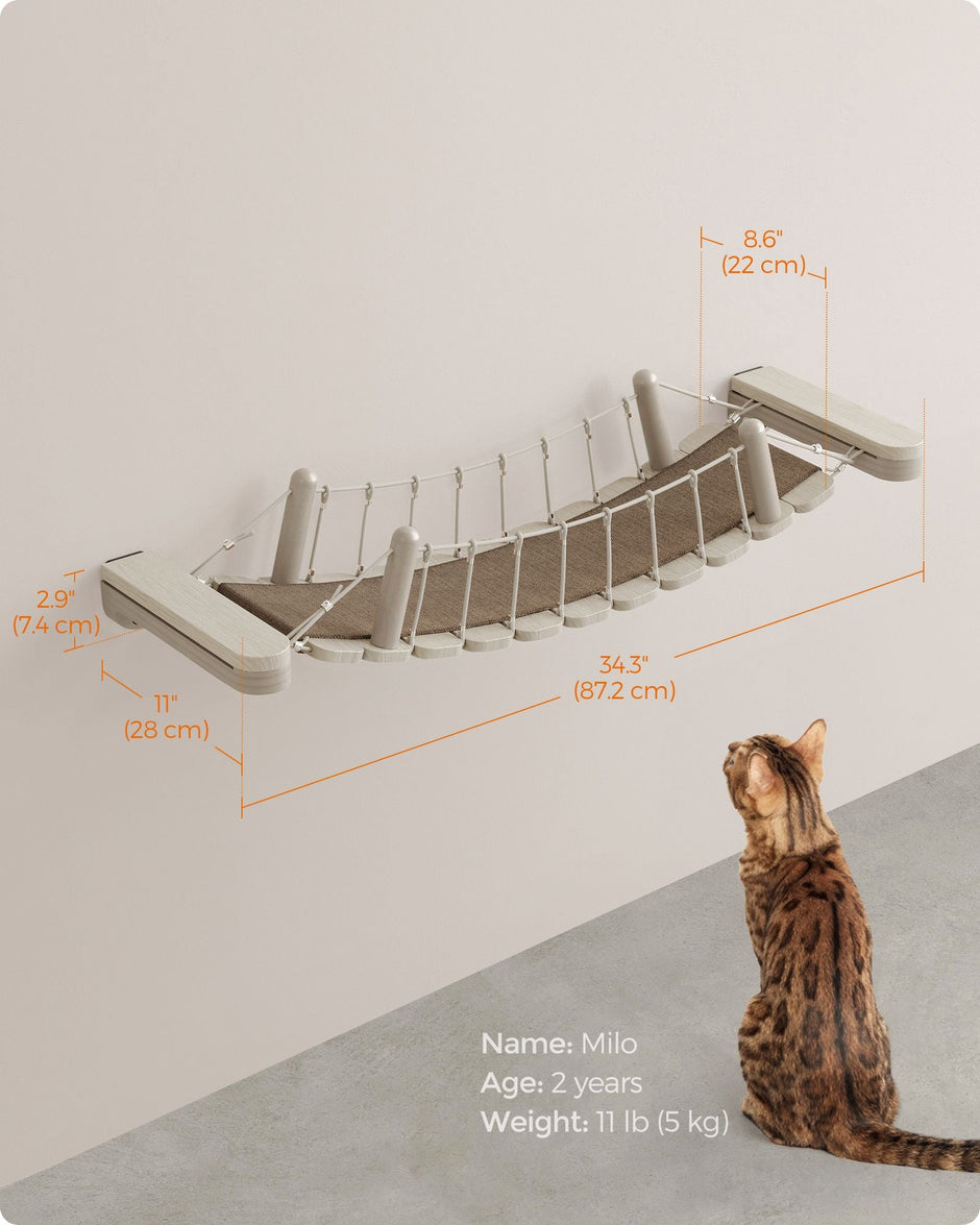 Wall-Mounted Cat Bridge – Wood – Natural – Quick Assembly with Replaceable Fabric Pad
