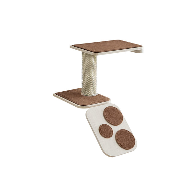 Wall-Mounted Cat Stairs – Wood – Natural Finish – Includes Shelf and Self-Groomer