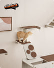 Wall-Mounted Cat Stairs – Wood – Natural Finish – Includes Shelf and Self-Groomer