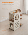 Cat Tree – Wood and Fabric – Natural – Includes Scratching Post and Soft Ladder