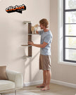 Wall-Mounted Cat Scratching Post – Engineered Wood – Natural – With Dual Perches
