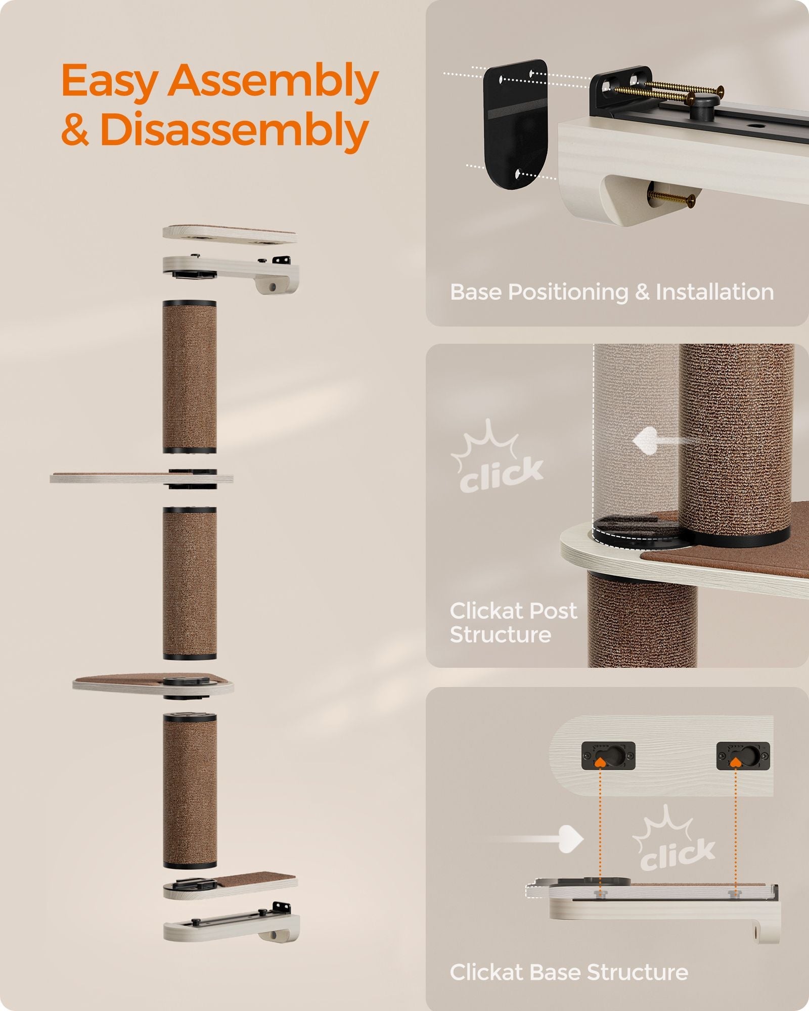 Wall-Mounted Cat Scratching Post – Engineered Wood – Natural – With Dual Perches