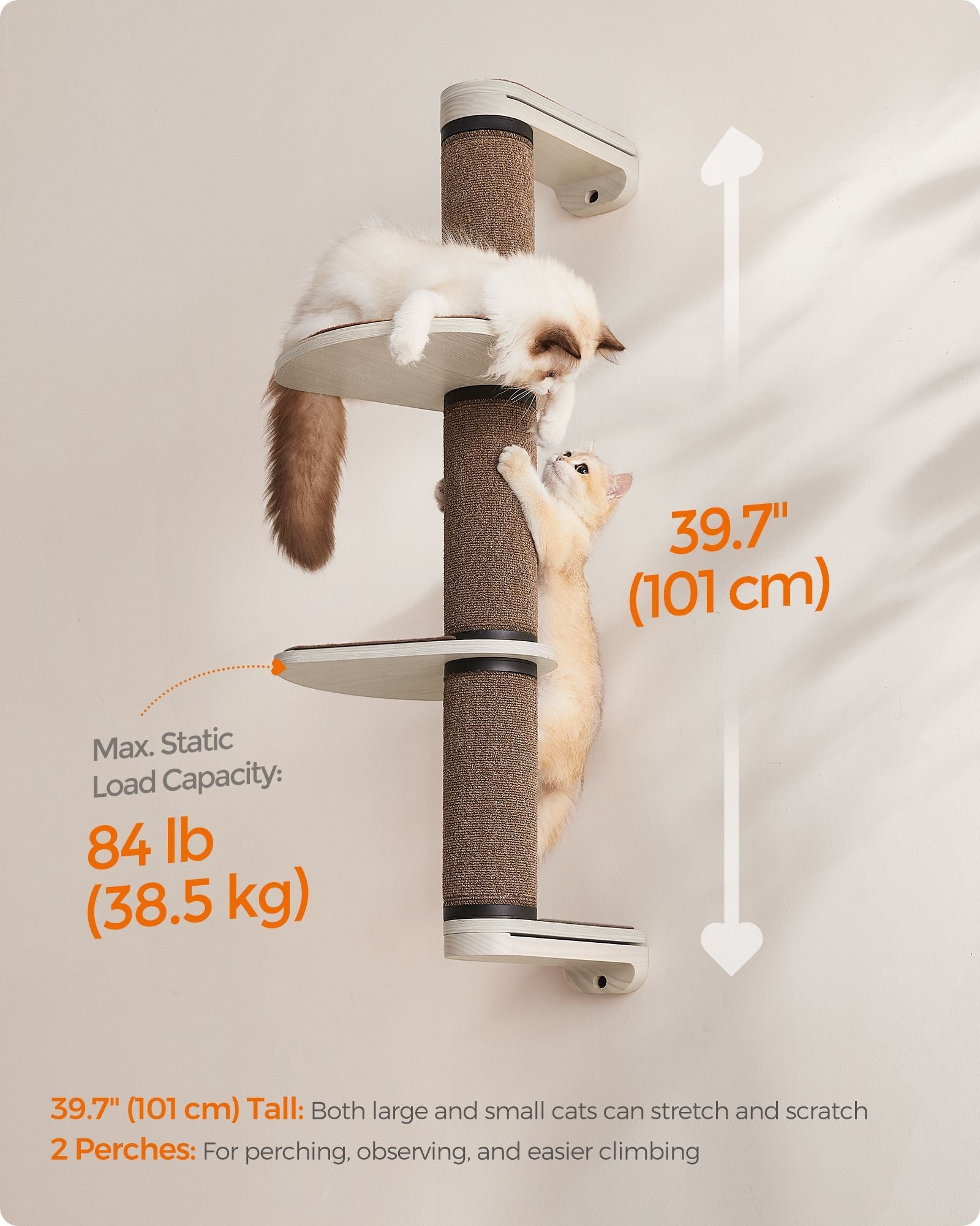 Wall-Mounted Cat Scratching Post – Engineered Wood – Natural – With Dual Perches