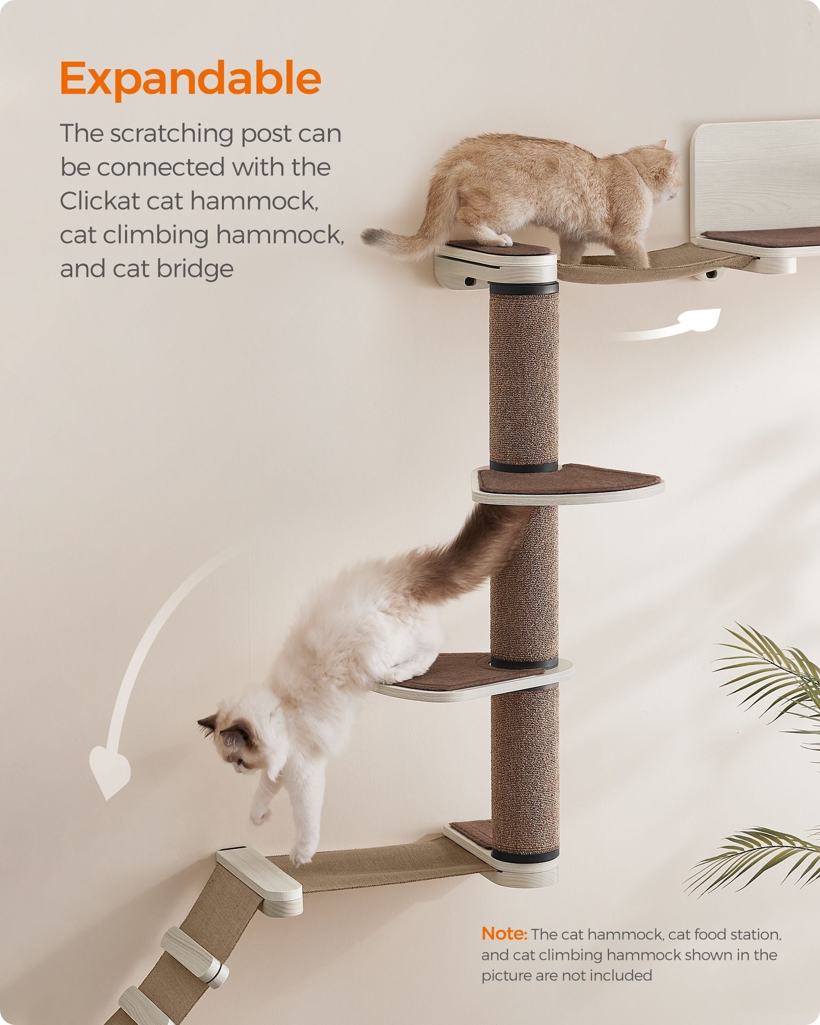 Wall-Mounted Cat Scratching Post – Engineered Wood – Natural – With Dual Perches