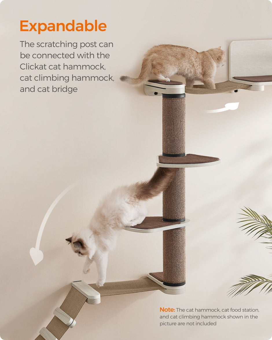Wall-Mounted Cat Scratching Post – Engineered Wood – Natural – With Dual Perches