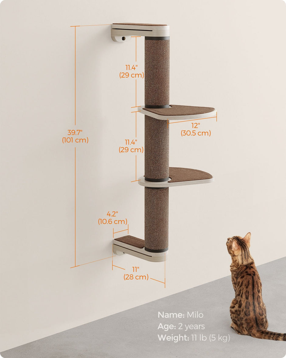 Wall-Mounted Cat Scratching Post – Engineered Wood – Natural – With Dual Perches