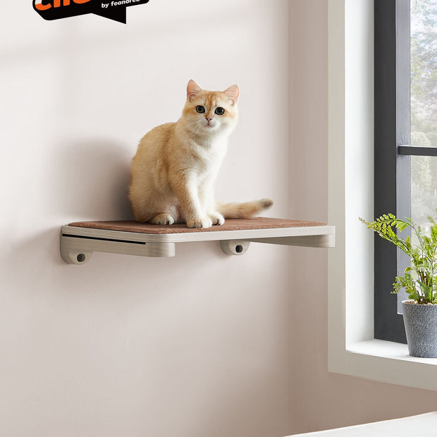 Wall-Mounted Cat Shelf – Engineered Wood – Natural Finish – Comfortable Felt Pad