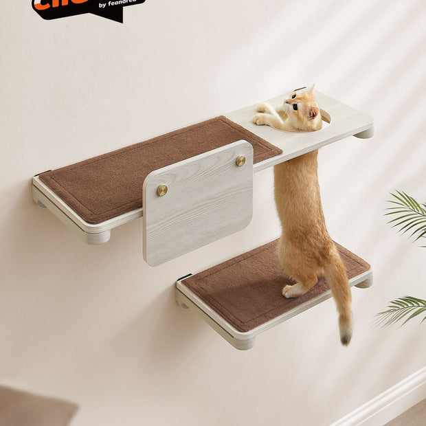 Wall-Mounted Cat Shelf – Wood – Natural Finish – Large with Felt Pad