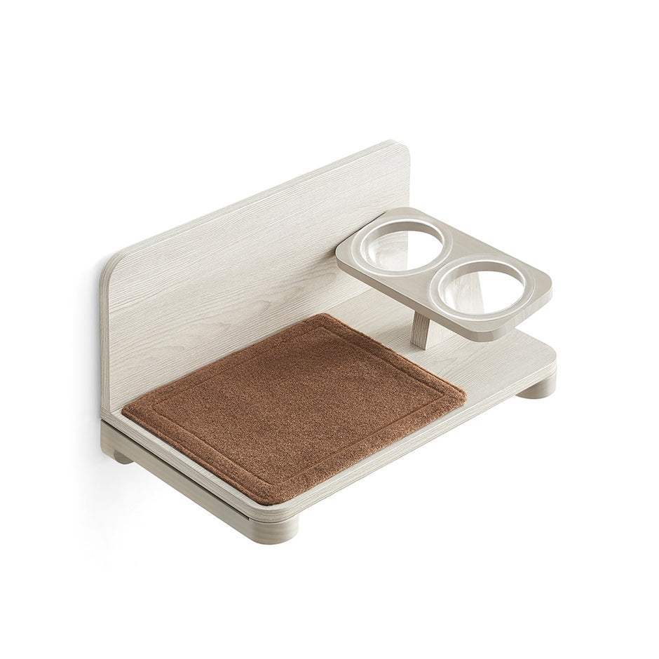 Wall-Mounted Cat Food Station – Wood – Natural Finish – Elevated Bowls Design