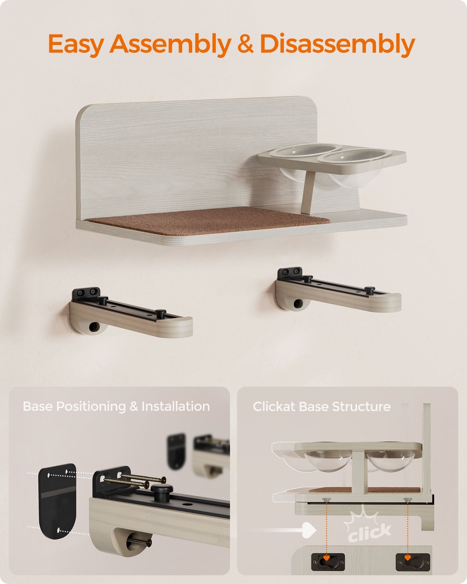 Wall-Mounted Cat Food Station – Wood – Natural Finish – Elevated Bowls Design