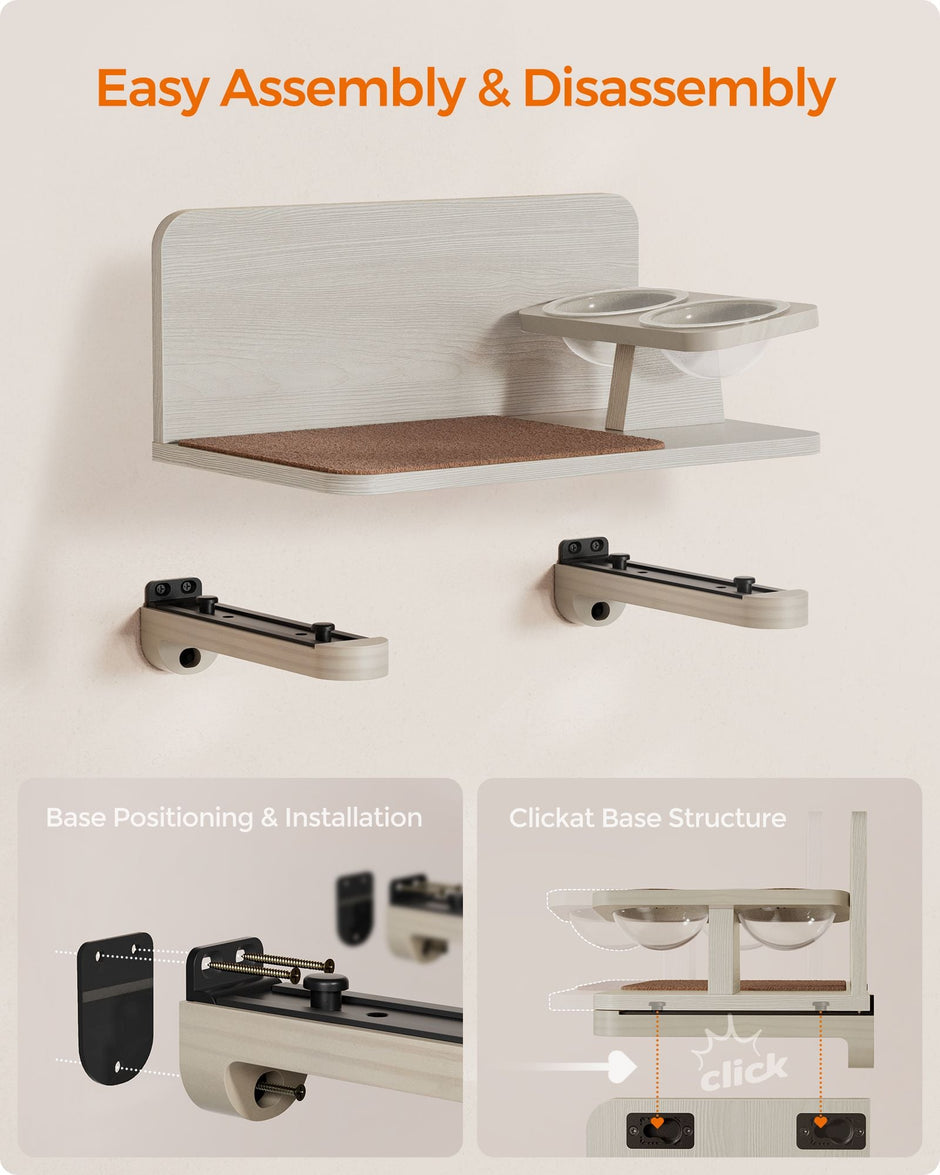Wall-Mounted Cat Food Station – Wood – Natural Finish – Elevated Bowls Design