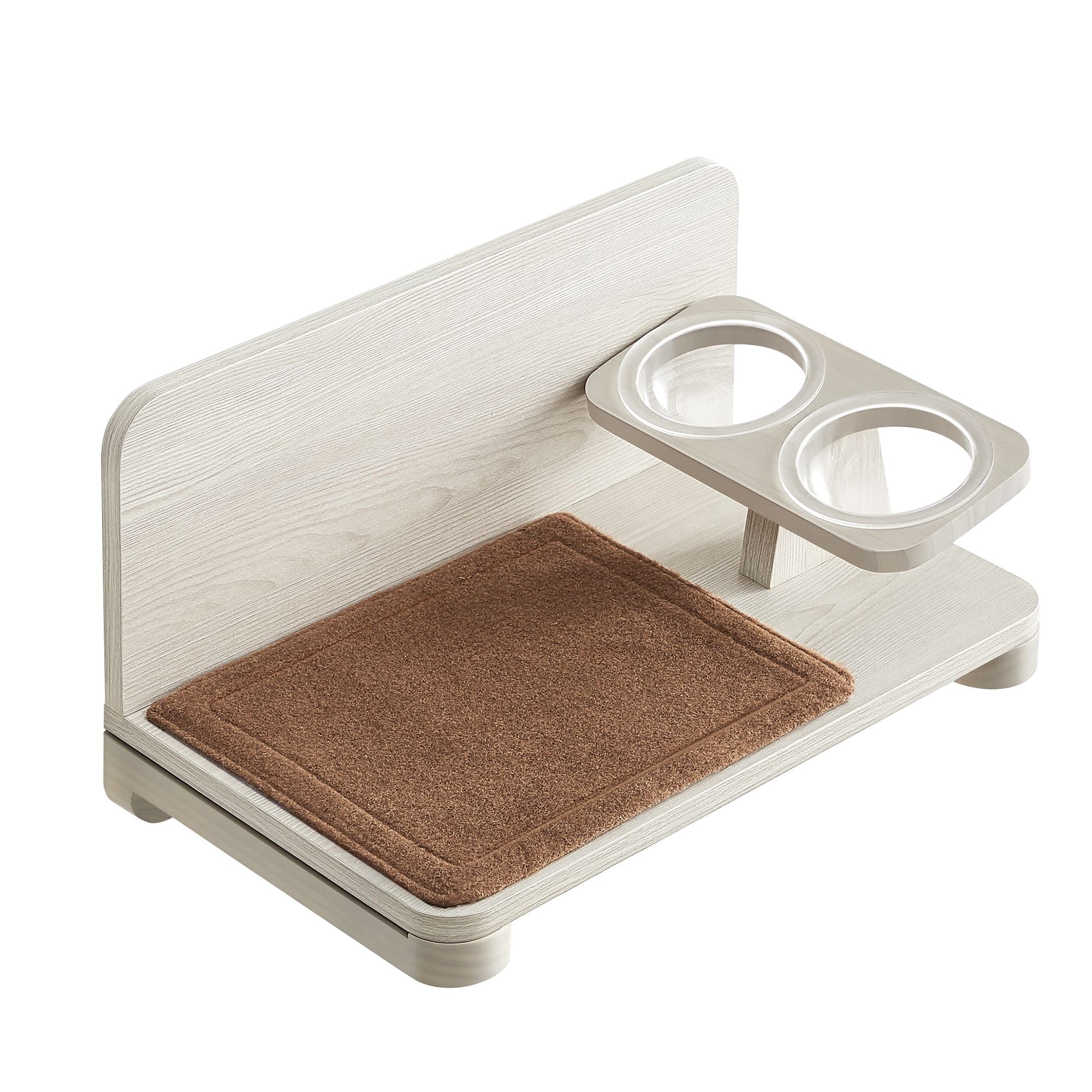 Wall-Mounted Cat Food Station – Wood – Natural Finish – Elevated Bowls Design