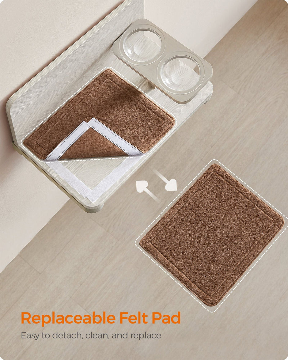 Wall-Mounted Cat Food Station – Wood – Natural Finish – Elevated Bowls Design