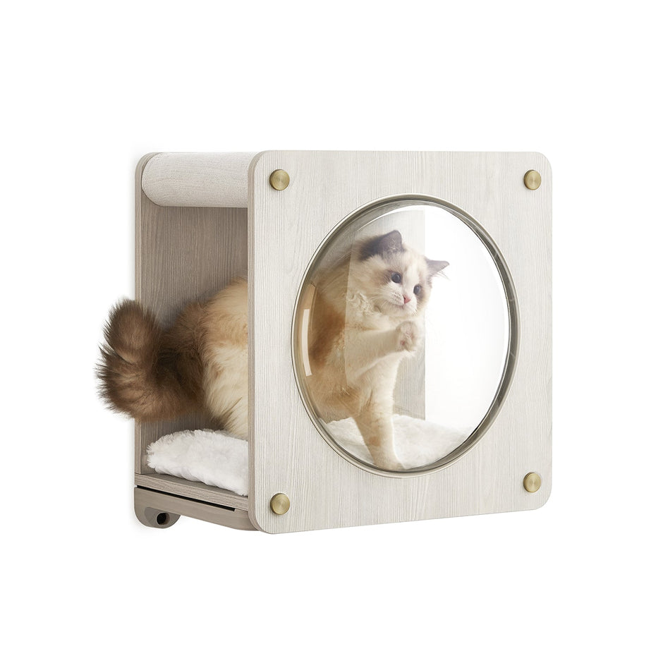 Wall-Mounted Cat Cave – Wood – Natural – Features Observation Window