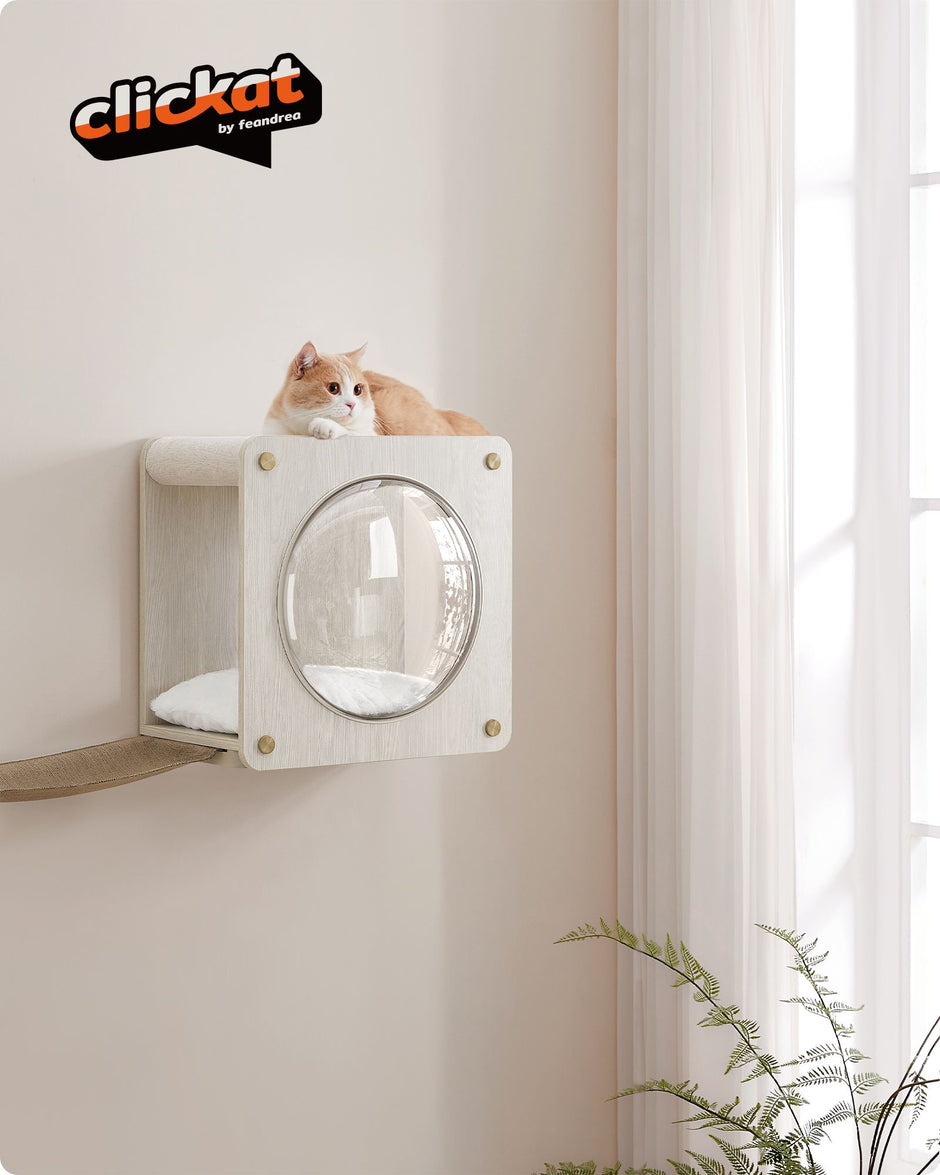 Wall-Mounted Cat Cave – Wood – Natural – Features Observation Window